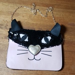 New Pink black cat face crossbody purse
